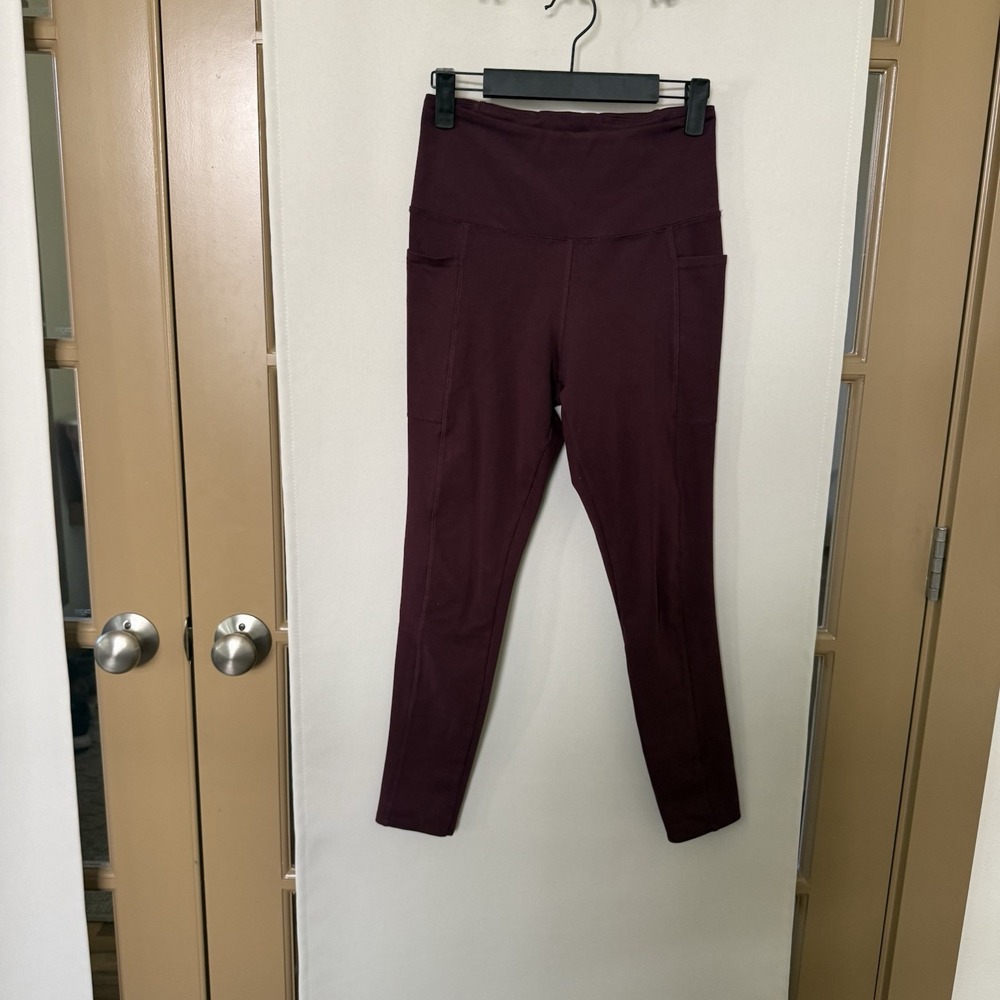 Danskin Womens Small Maroon Side Pockets Athletic Work Out Leggings Gym Running